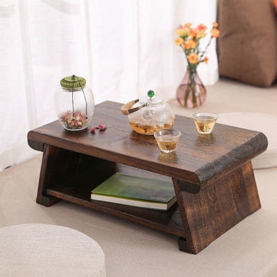 Mesa de café rectangular de madera maciza japonesa tradicional de 1 estante para sala de estar 