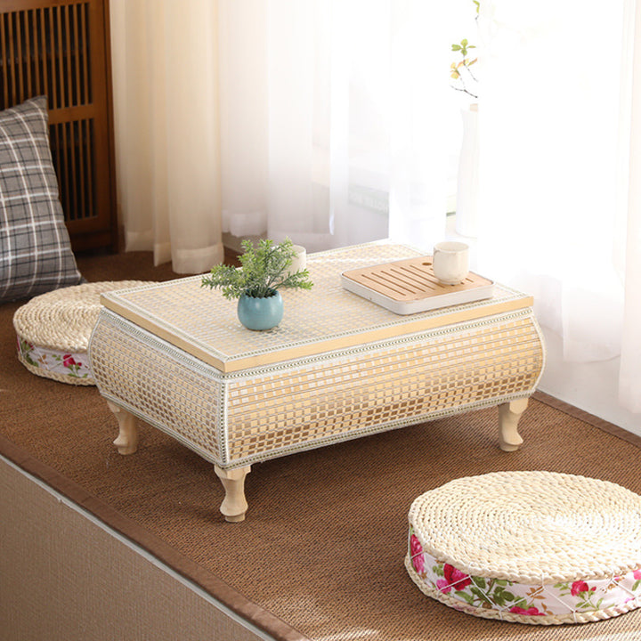 Traditional Japanese Square Bamboo MDF Poplar Wood Coffee Table 1-Storage For Living Room