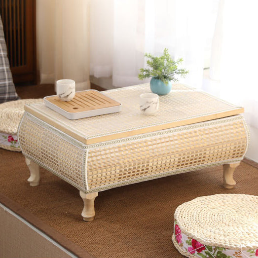 Traditional Japanese Square Bamboo MDF Poplar Wood Coffee Table 1-Storage For Living Room
