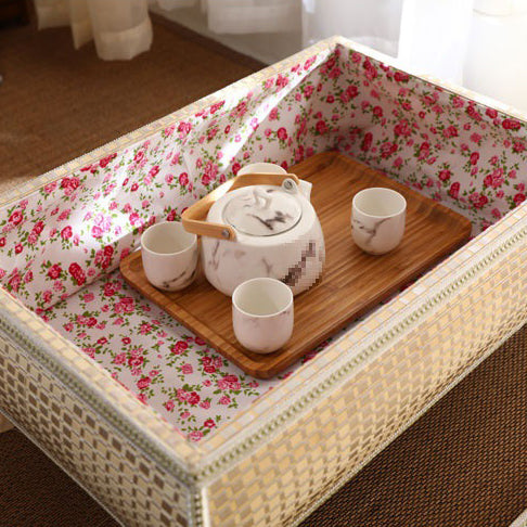 Traditional Japanese Square Bamboo MDF Poplar Wood Coffee Table 1-Storage For Living Room