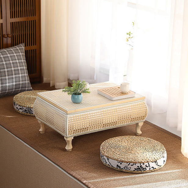 Traditional Japanese Square Bamboo MDF Poplar Wood Coffee Table 1-Storage For Living Room