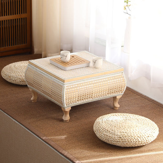 Traditional Japanese Square Bamboo MDF Poplar Wood Coffee Table 1-Storage For Living Room