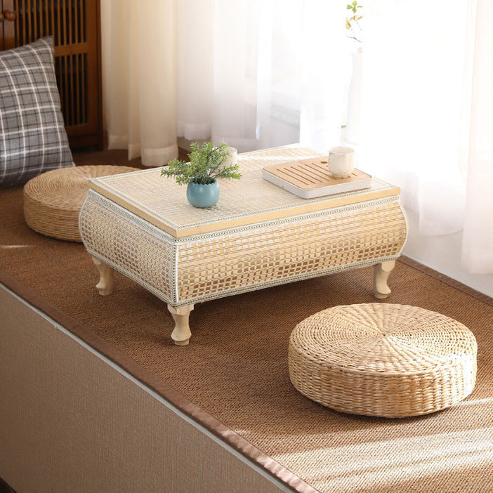 Traditional Japanese Square Bamboo MDF Poplar Wood Coffee Table 1-Storage For Living Room