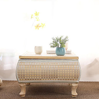 Traditional Japanese Square Bamboo MDF Poplar Wood Coffee Table 1-Storage For Living Room