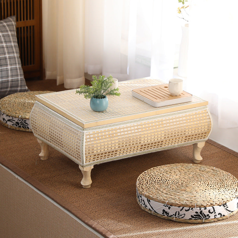 Traditional Japanese Square Bamboo MDF Poplar Wood Coffee Table 1-Storage For Living Room