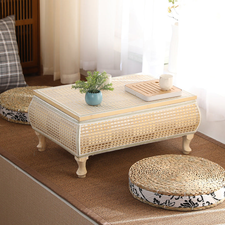 Traditional Japanese Square Bamboo MDF Poplar Wood Coffee Table 1-Storage For Living Room
