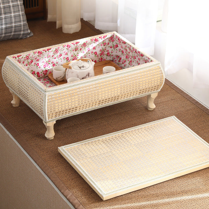 Traditional Japanese Square Bamboo MDF Poplar Wood Coffee Table 1-Storage For Living Room