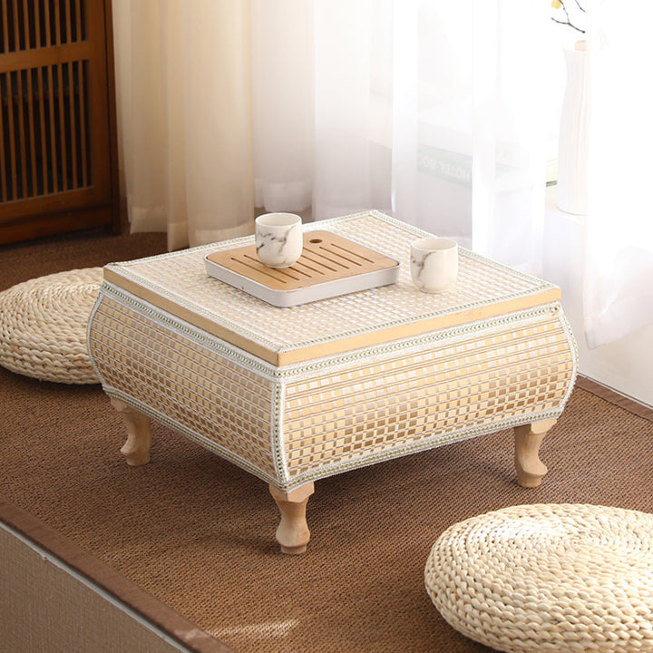 Traditional Japanese Square Bamboo MDF Poplar Wood Coffee Table 1-Storage For Living Room