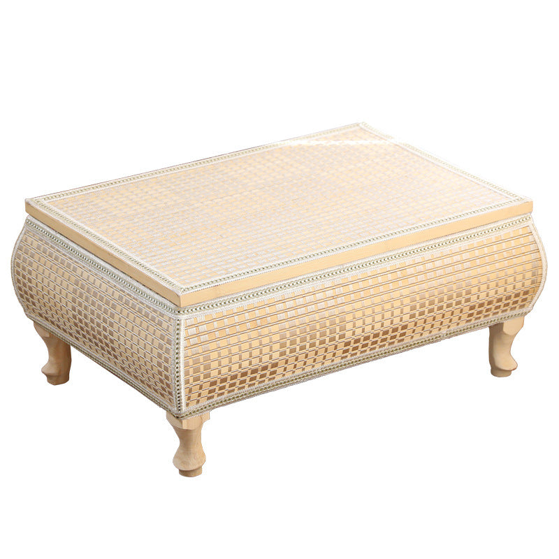 Traditional Japanese Square Bamboo MDF Poplar Wood Coffee Table 1-Storage For Living Room