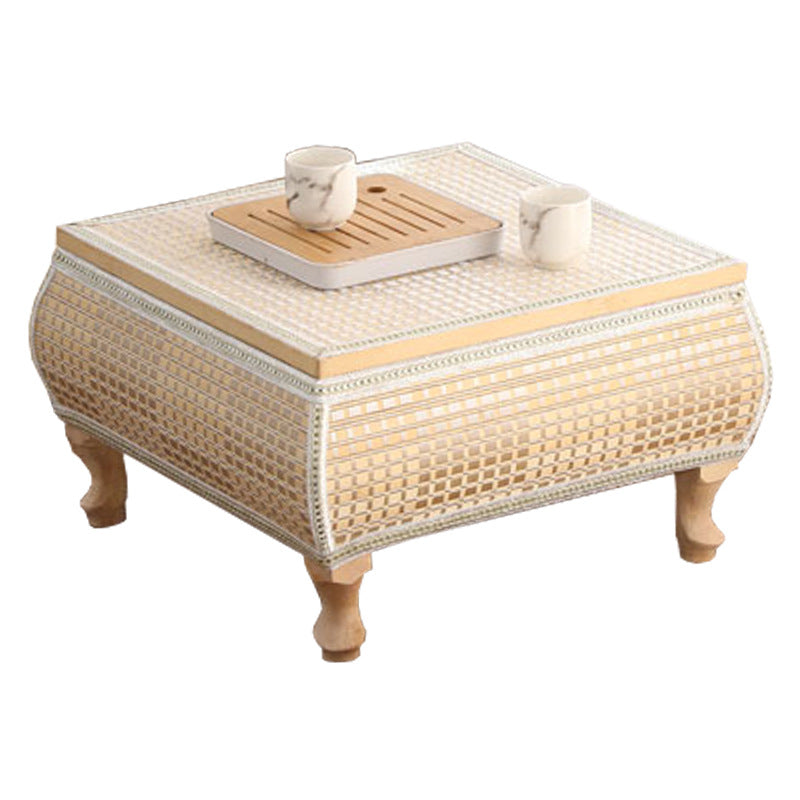Traditional Japanese Square Bamboo MDF Poplar Wood Coffee Table 1-Storage For Living Room