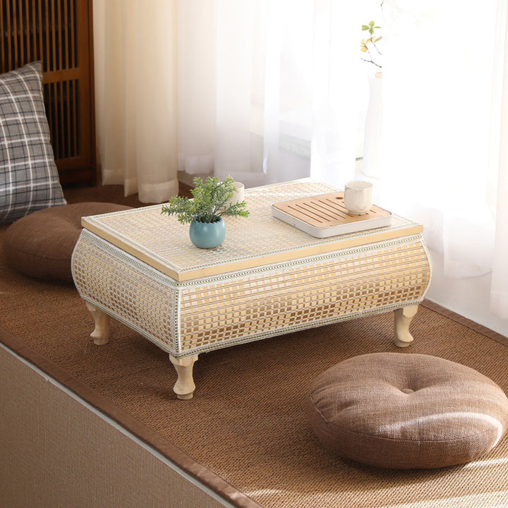 Traditional Japanese Square Bamboo MDF Poplar Wood Coffee Table 1-Storage For Living Room