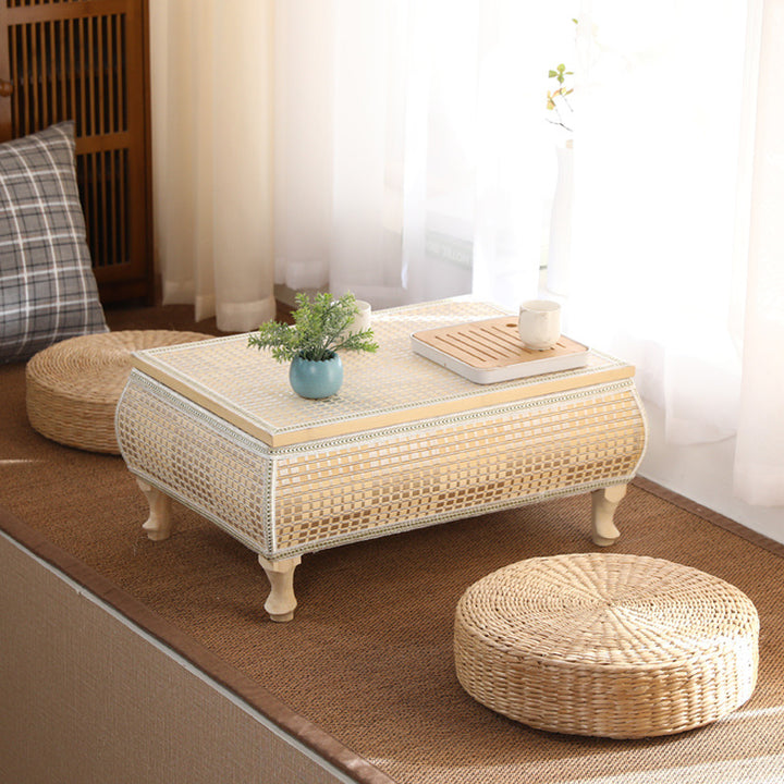 Traditional Japanese Square Bamboo MDF Poplar Wood Coffee Table 1-Storage For Living Room