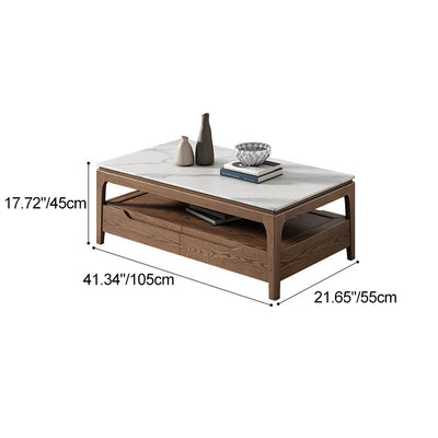 Mesa de café rectangular de madera de fresno tradicional china con pizarra y 1 estante para sala de estar 