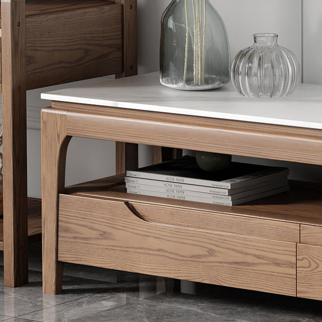 Mesa de café rectangular de madera de fresno tradicional china con pizarra y 1 estante para sala de estar 