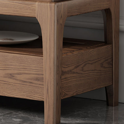 Mesa de café rectangular de madera de fresno tradicional china con pizarra y 1 estante para sala de estar 