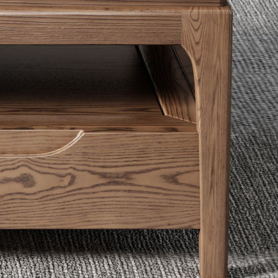 Mesa de café rectangular de madera de fresno tradicional china con pizarra y 1 estante para sala de estar 