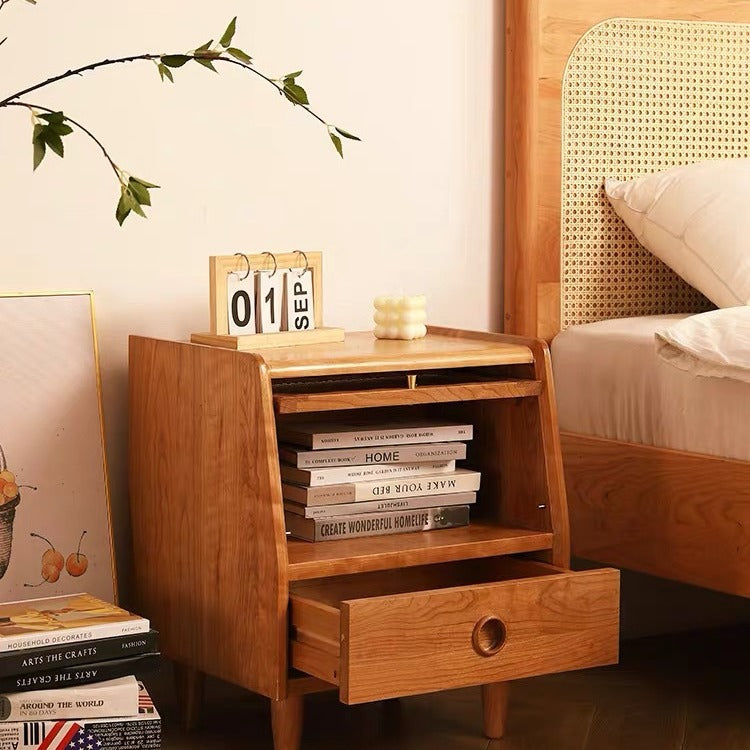 Table de nuit en bois massif rectangulaire japonais traditionnel avec 1 tiroir pour chambre 