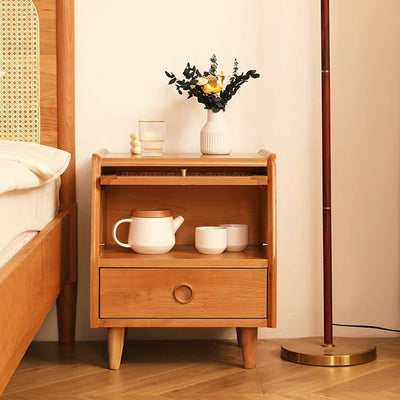 Table de nuit en bois massif rectangulaire japonais traditionnel avec 1 tiroir pour chambre 
