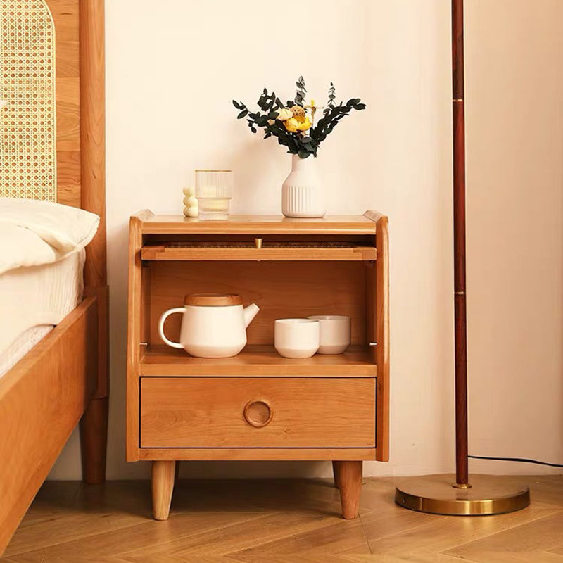 Table de nuit en bois massif rectangulaire japonais traditionnel avec 1 tiroir pour chambre 