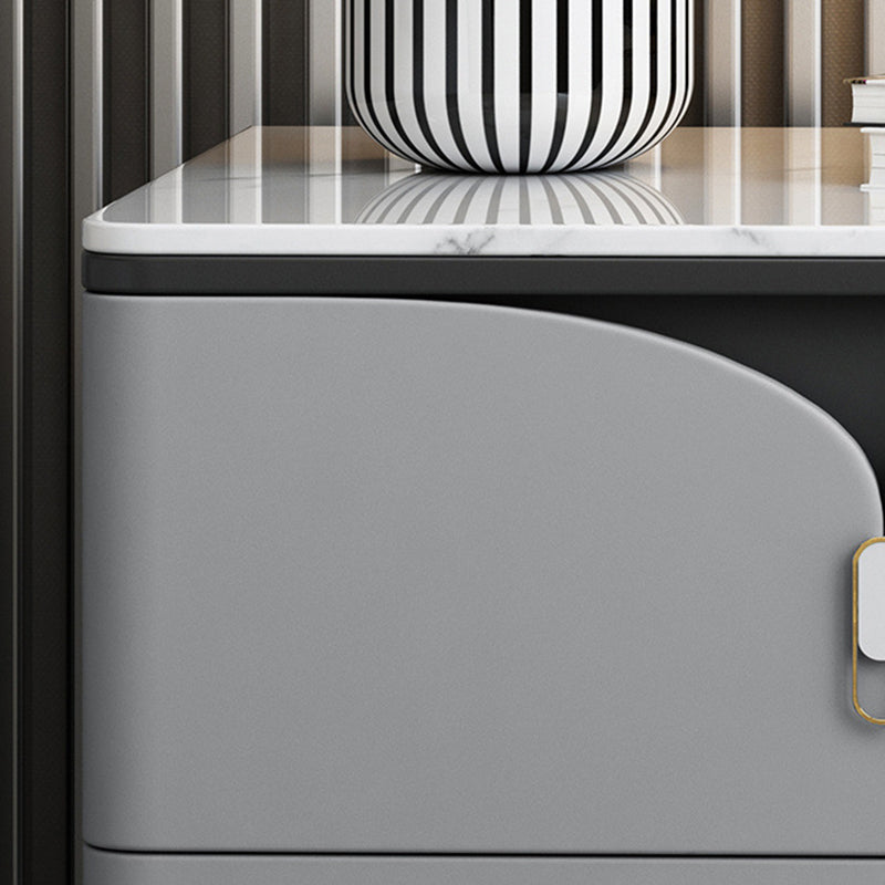 Table de nuit rectangulaire scandinave contemporaine en ardoise, bois massif et acier au carbone à 2 tiroirs pour chambre 