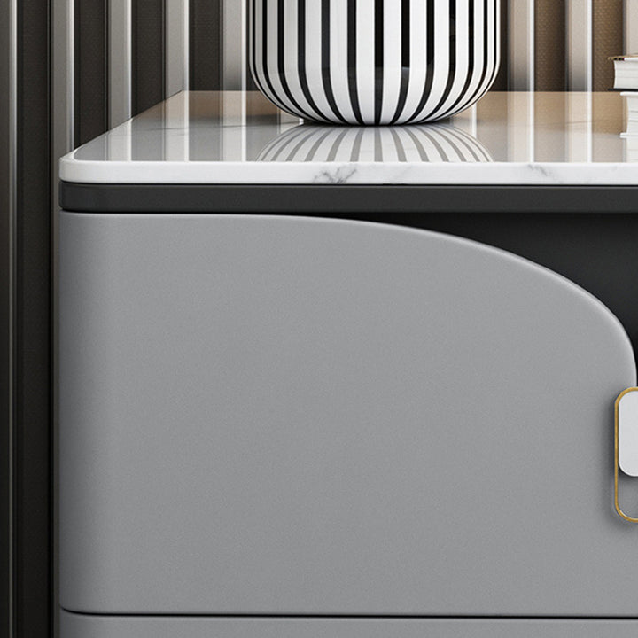 Table de nuit rectangulaire scandinave contemporaine en ardoise, bois massif et acier au carbone à 2 tiroirs pour chambre 