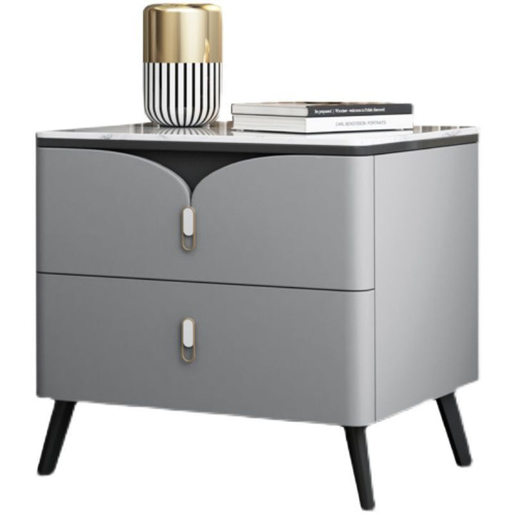 Table de nuit rectangulaire scandinave contemporaine en ardoise, bois massif et acier au carbone à 2 tiroirs pour chambre 