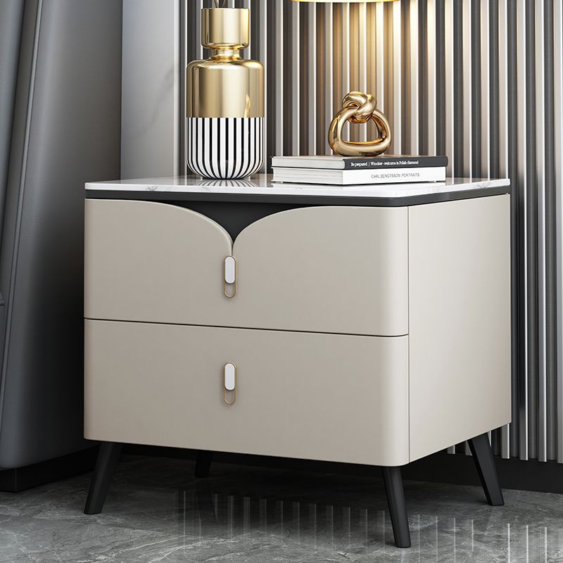 Table de nuit rectangulaire scandinave contemporaine en ardoise, bois massif et acier au carbone à 2 tiroirs pour chambre 