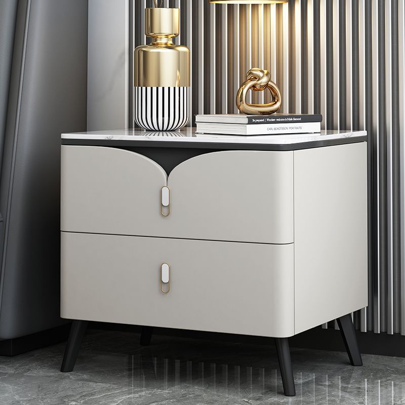 Table de nuit rectangulaire scandinave contemporaine en ardoise, bois massif et acier au carbone à 2 tiroirs pour chambre 