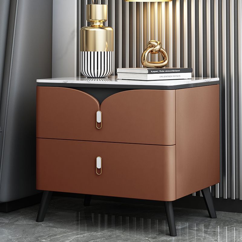 Table de nuit rectangulaire scandinave contemporaine en ardoise, bois massif et acier au carbone à 2 tiroirs pour chambre 