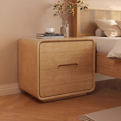 Table de nuit carrée en bois massif à la simplicité moderne avec 2 tiroirs pour la chambre 