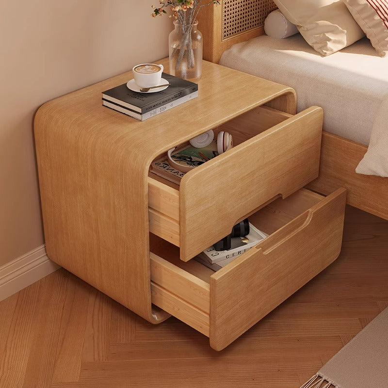 Table de nuit carrée en bois massif à la simplicité moderne avec 2 tiroirs pour la chambre 