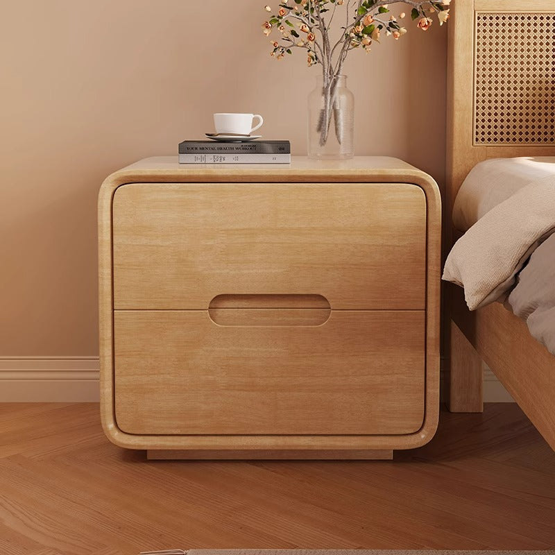 Table de nuit carrée en bois massif à la simplicité moderne avec 2 tiroirs pour la chambre 