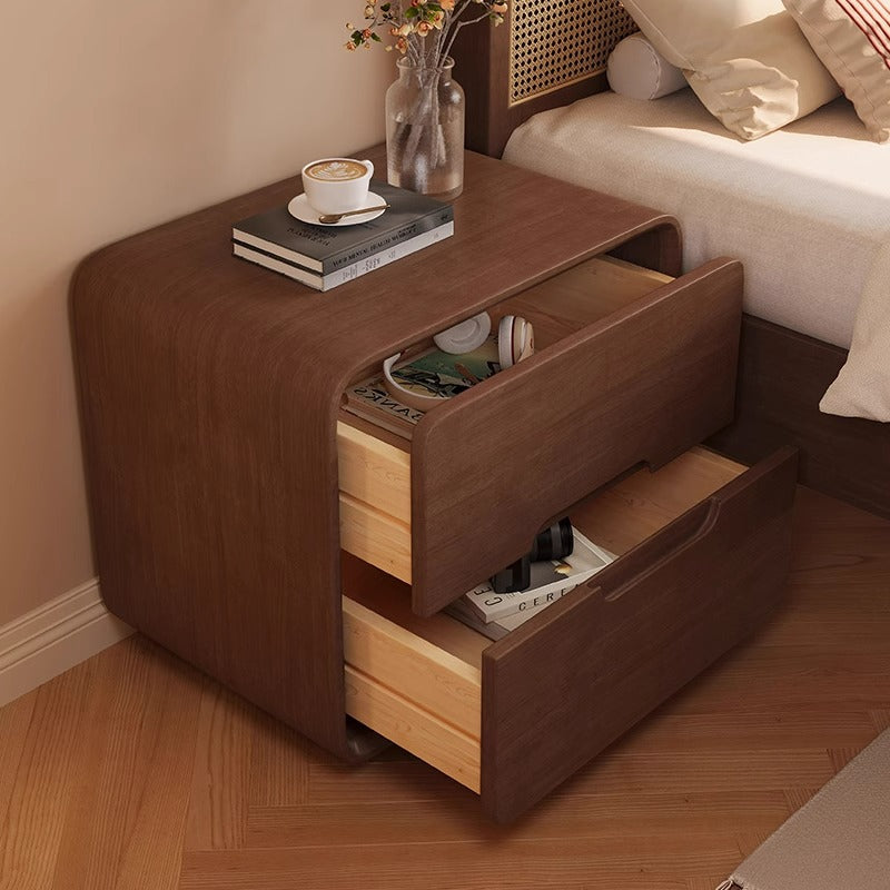 Table de nuit carrée en bois massif à la simplicité moderne avec 2 tiroirs pour la chambre 