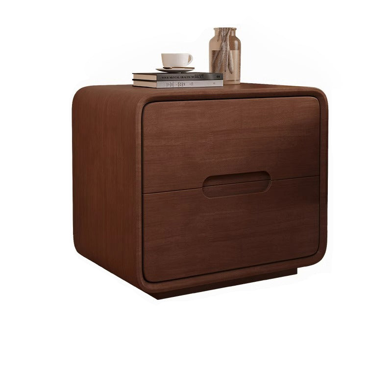 Table de nuit carrée en bois massif à la simplicité moderne avec 2 tiroirs pour la chambre 