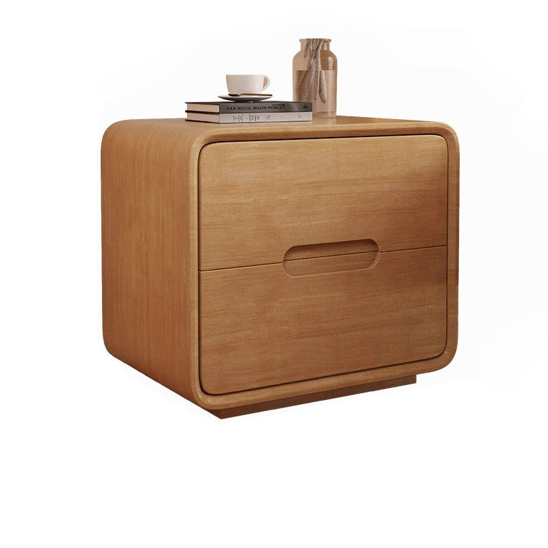 Table de nuit carrée en bois massif à la simplicité moderne avec 2 tiroirs pour la chambre 