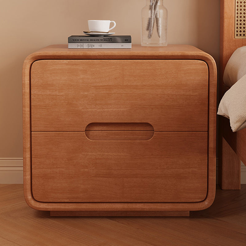 Table de nuit carrée en bois massif à la simplicité moderne avec 2 tiroirs pour la chambre 