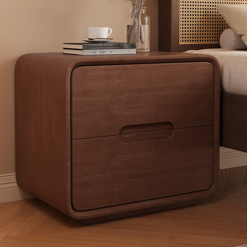 Table de nuit carrée en bois massif à la simplicité moderne avec 2 tiroirs pour la chambre 