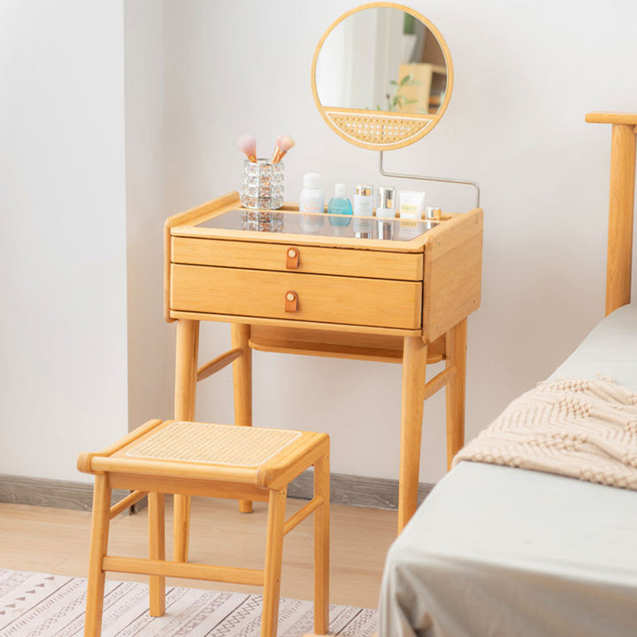 Traditioneller chinesischer rechteckiger Bambus-Glas-Schminktisch mit 2 Schubladen für das Schlafzimmer 