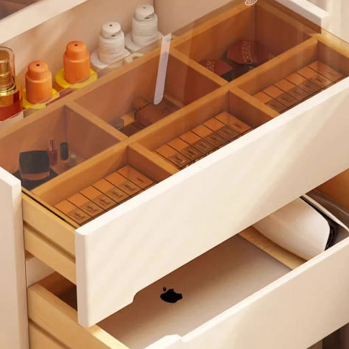 Modern Minimalist Rectangular Rubberwood Plywood Glass Makeup Vanity 3-Drawer For Bedroom
