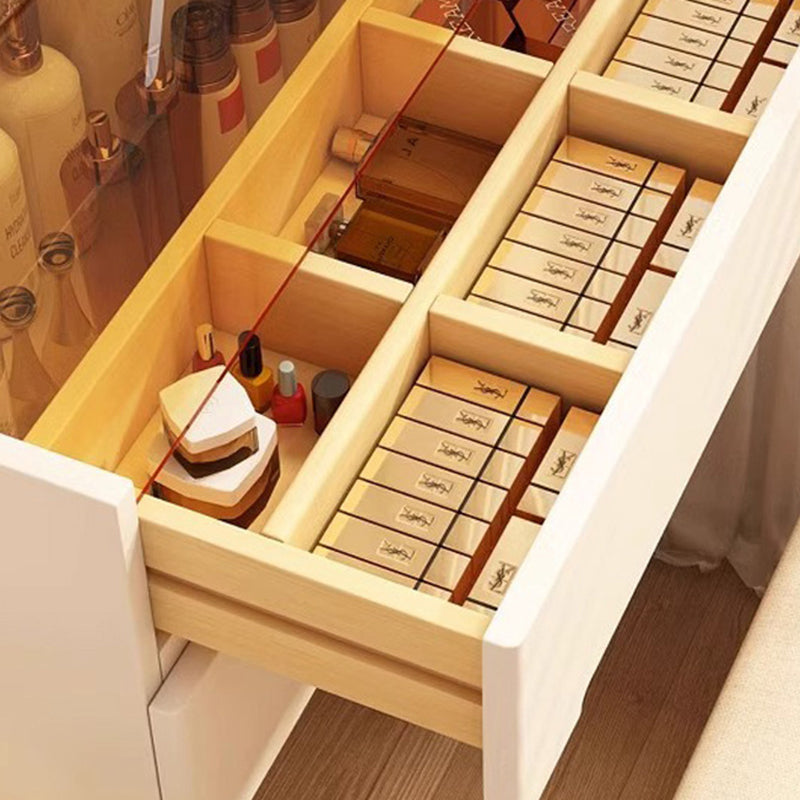 Modern Minimalist Rectangular Rubberwood Plywood Glass Makeup Vanity 3-Drawer For Bedroom
