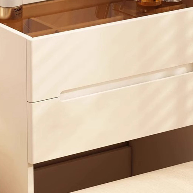 Modern Minimalist Rectangular Rubberwood Plywood Glass Makeup Vanity 3-Drawer For Bedroom