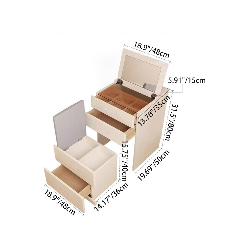 Modern Minimalist Rectangular Solid Wood Glass Makeup Vanity 3-Drawer For Bedroom