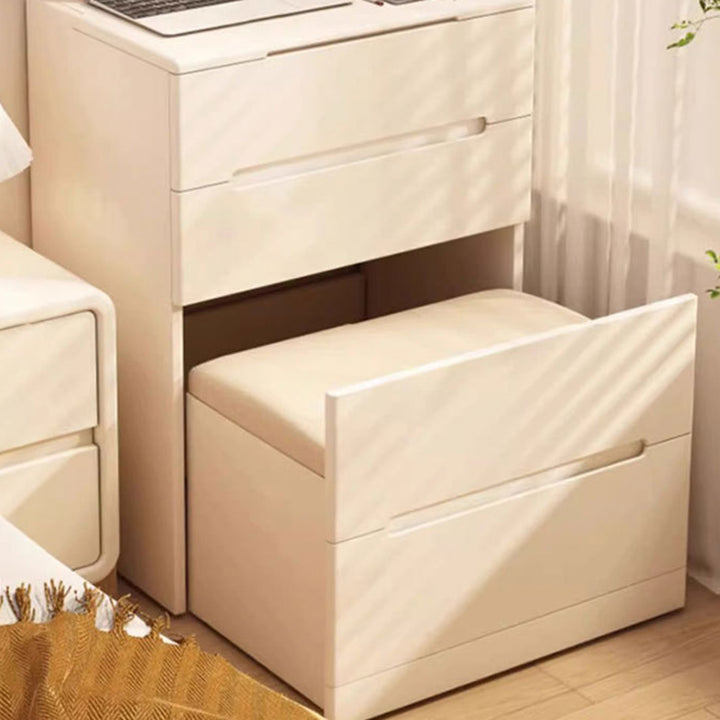 Modern Minimalist Rectangular Rubberwood Plywood Glass Makeup Vanity 3-Drawer For Bedroom