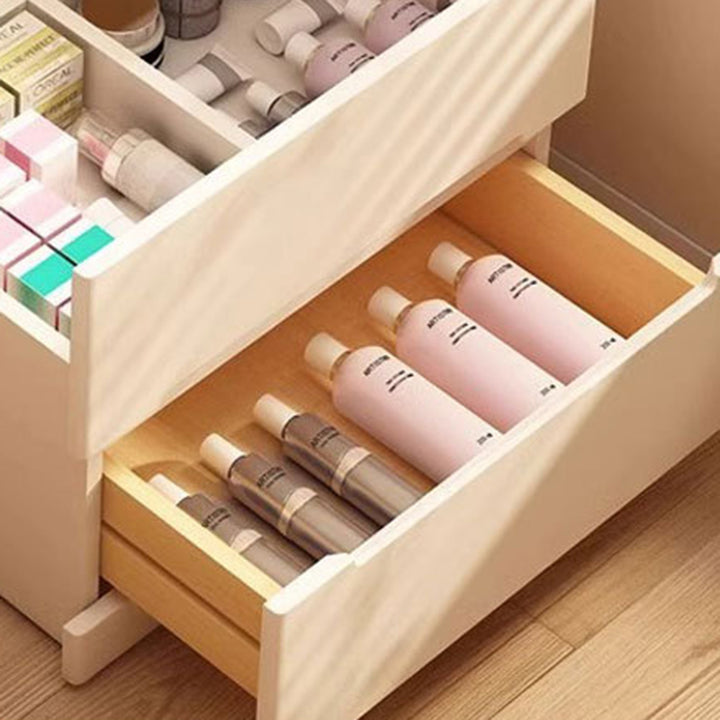 Modern Minimalist Rectangular Rubberwood Plywood Glass Makeup Vanity 3-Drawer For Bedroom