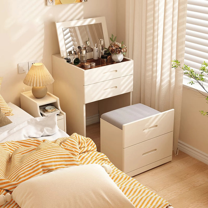 Modern Minimalist Rectangular Solid Wood Glass Makeup Vanity 3-Drawer For Bedroom