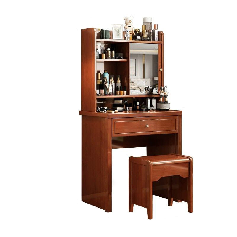 Traditional Chinese Rectangular Plywood Hardware Rubberwood Makeup Vanity 1-Drawer For Bedroom