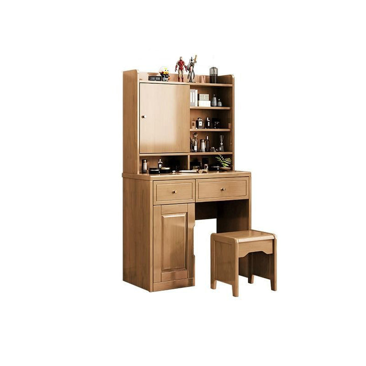 Traditional Chinese Rectangular Plywood Hardware Rubberwood Makeup Vanity 1-Drawer For Bedroom