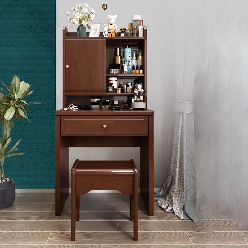 Traditional Chinese Rectangular Plywood Hardware Rubberwood Makeup Vanity 1-Drawer For Bedroom