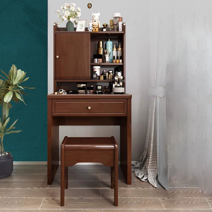 Traditional Chinese Rectangular Plywood Hardware Rubberwood Makeup Vanity 1-Drawer For Bedroom