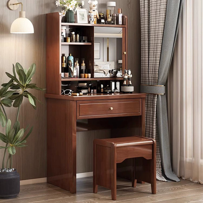 Traditional Chinese Rectangular Plywood Hardware Rubberwood Makeup Vanity 1-Drawer For Bedroom